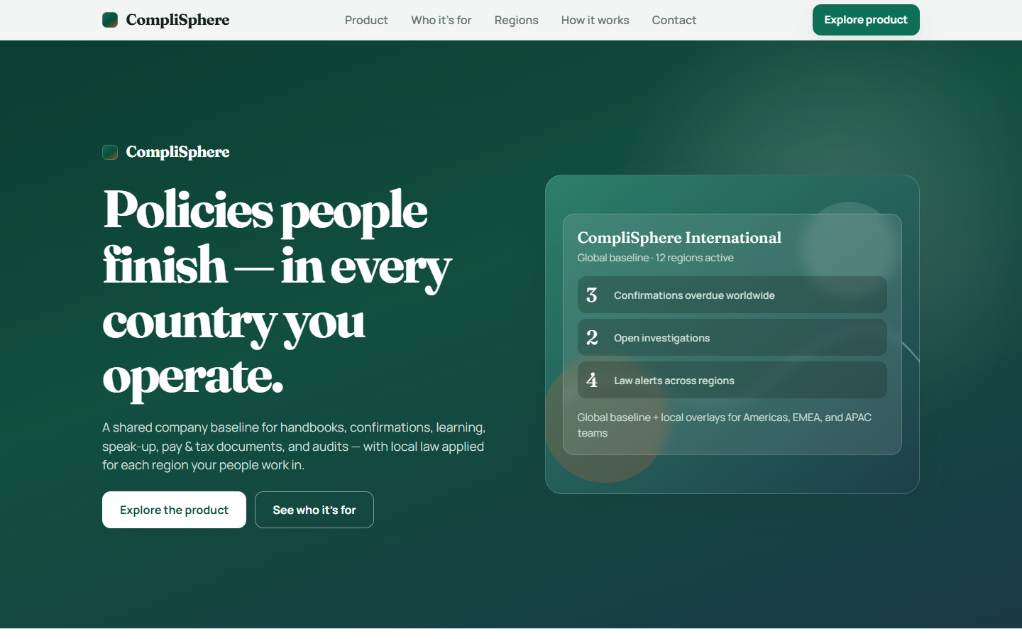 CompliSphere global policy and compliance platform with regional law overlays